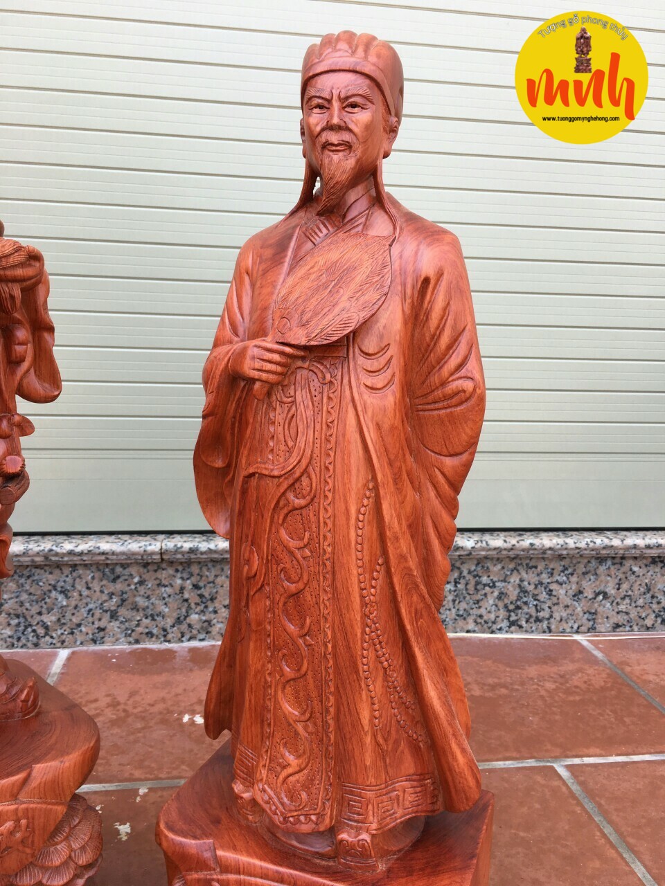 Cặp Tượng Quan Công Khổng Minh Gỗ Hương Đá Cao 50cm